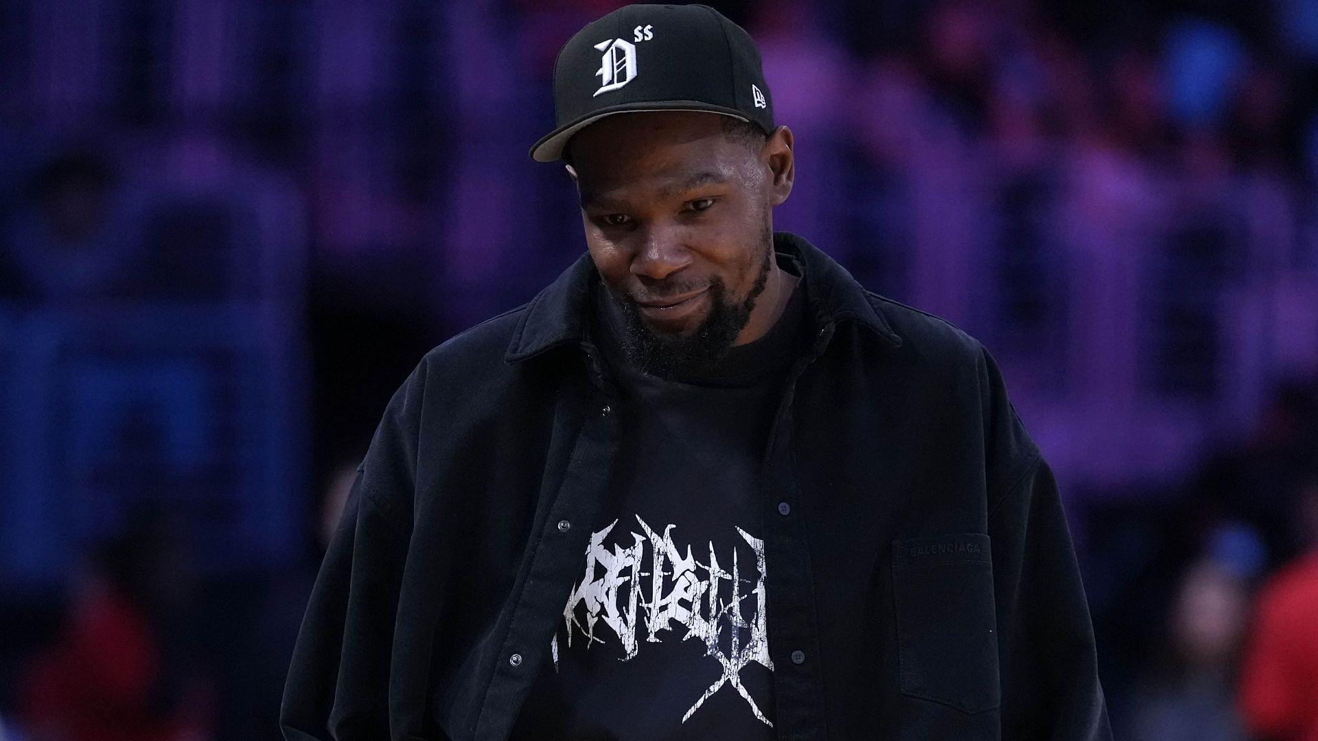 May 23, 2025; Los Angeles, California, USA; Kevin Durant attends the game between the Golden State Valkyries and the LA Sparks at Crypto.com Arena.