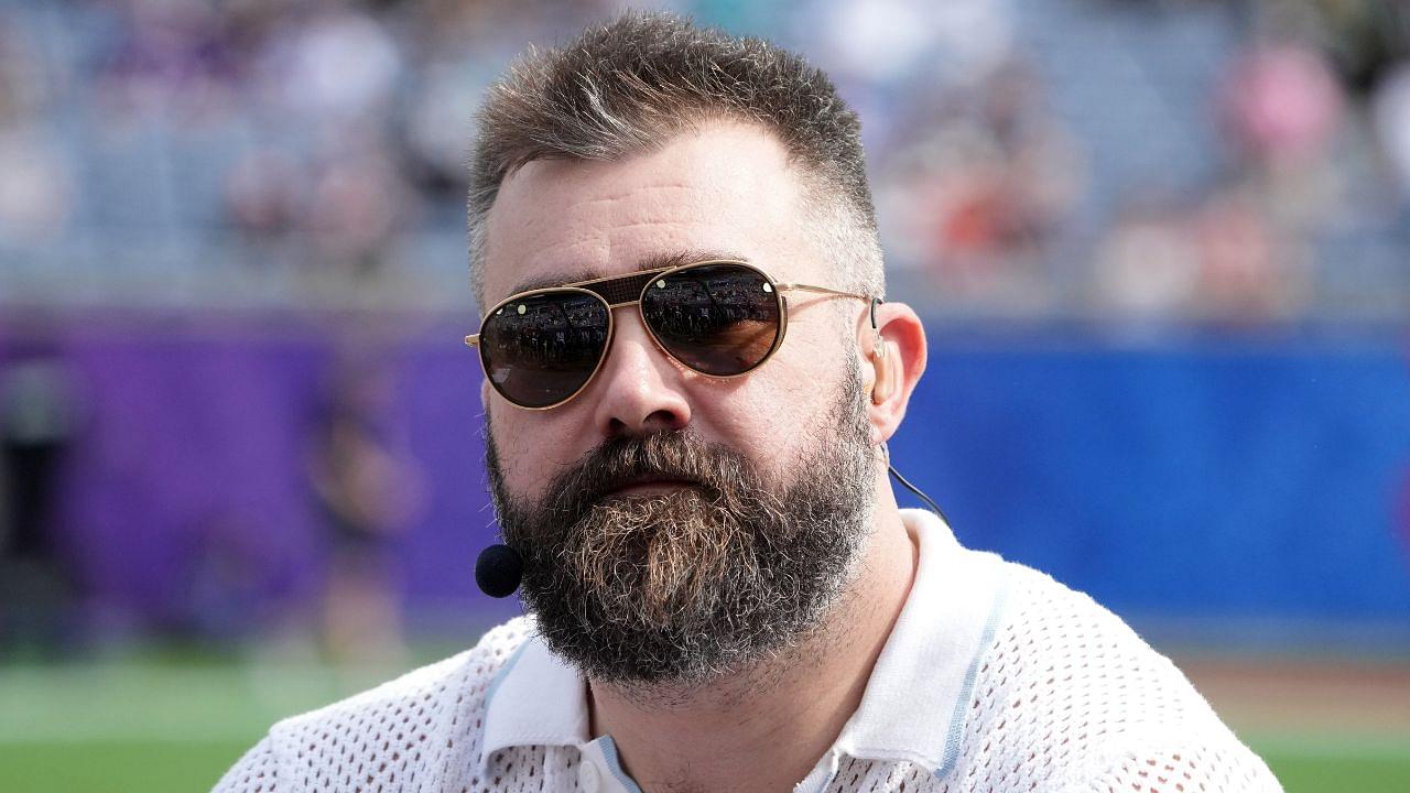 Jason Kelce on the ESPN postseason countdown set during the 2025 Pro Bowl Games at Camping World Stadium.