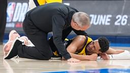Jun 22, 2025; Oklahoma City, Oklahoma, USA; Indiana Pacers guard Tyrese Haliburton (0) reacts after suffering an injury during the first quarter against the Oklahoma City Thunder during game seven of the 2025 NBA Finals at Paycom Center