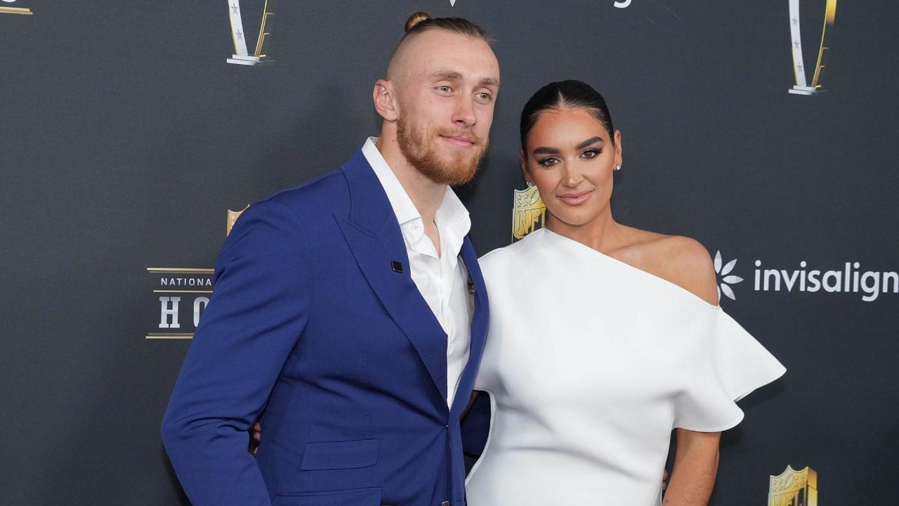 George Kittle and Claire Kittle on the red carpet before Super Bowl LIX NFL Honors at Saenger Theatre.