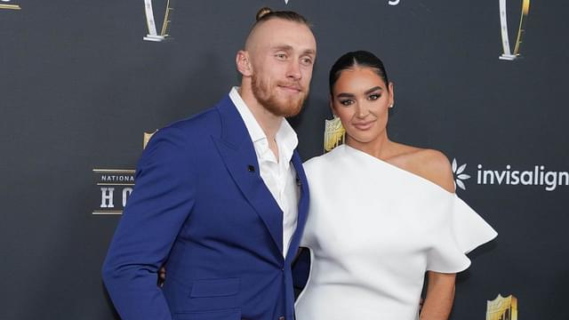 George Kittle and Claire Kittle on the red carpet before Super Bowl LIX NFL Honors at Saenger Theatre.