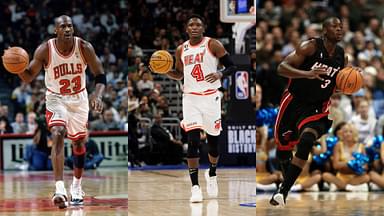 Michael Jordan (L), Victor Oladipo (C), and Dwayne Wade (R)
