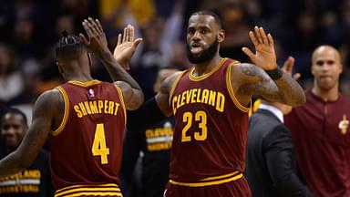 Jan 8, 2017; Phoenix, AZ, USA; Cleveland Cavaliers forward LeBron James (23) slaps hands with Cleveland Cavaliers guard Iman Shumpert (4) during the first half against the Phoenix Suns at Talking Stick Resort Arena.