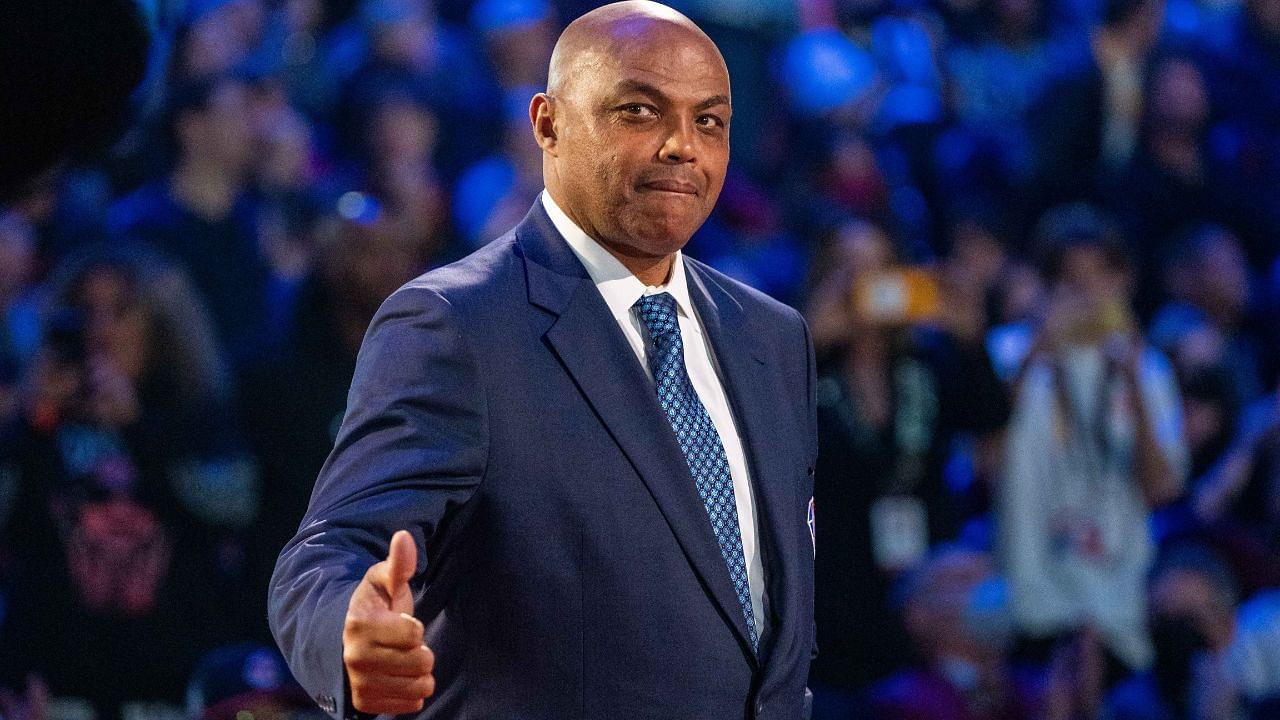 NBA great Charles Barkley is honored for being selected to the NBA 75th Anniversary Team during halftime in the 2022 NBA All-Star Game at Rocket Mortgage FieldHouse.