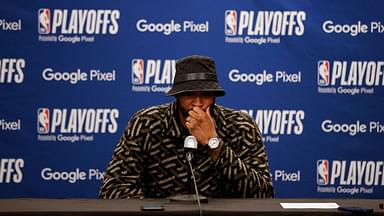 Denver Nuggets center DeMarcus Cousins (4) is interviewed after game three of the first round for the 2022 NBA playoffs against the Golden State Warriors at Ball Arena.