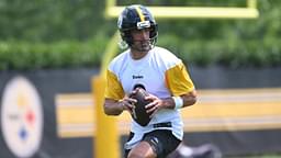 Pittsburgh Steelers quarterback Aaron Rodgers (8) drops back to pass during minicamp at their South Side facility.