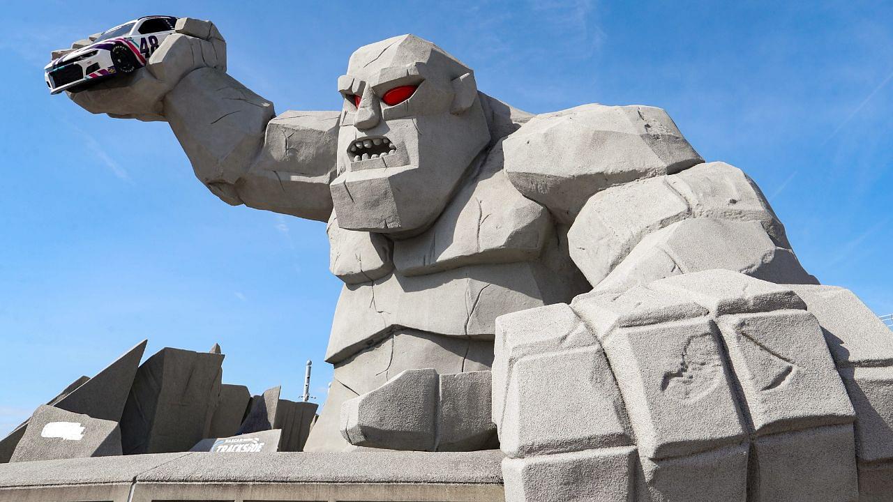 A general view of the Miles the Monster statue prior to the DuraMAX Drydene 400 at Dover Motor Speedway.