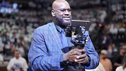 Shaquille O'Neal looks on during halftime between the Minnesota Timberwolves and the Dallas Mavericks during game two of the western conference finals for the 2024 NBA playoffs at Target Center.