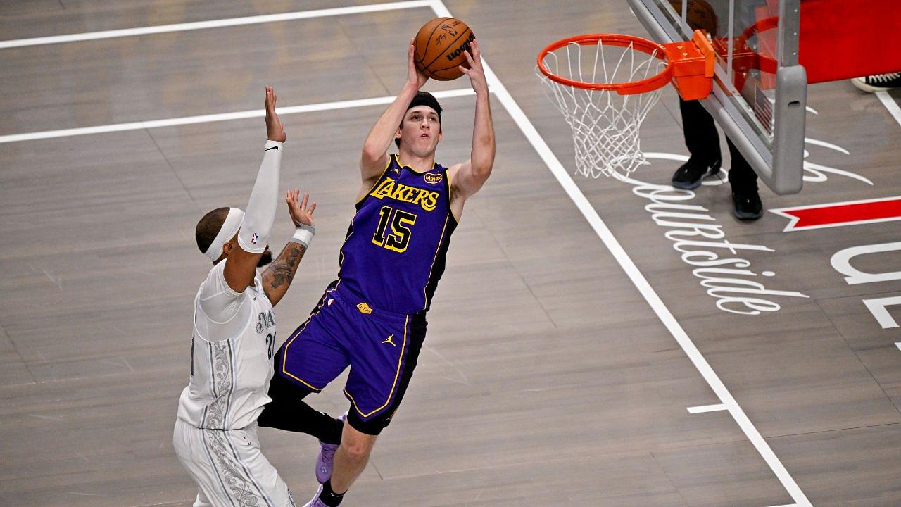 Los Angeles Lakers guard Austin Reaves (15) in action during the game between the Dallas Mavericks and the Los Angeles Lakers at American Airlines Center.