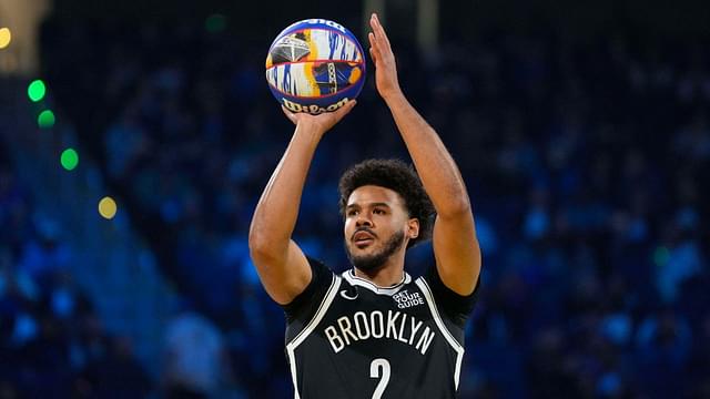 Brooklyn Nets forward Cam Johnson (2) competes in the three-point contest during All Star Saturday Night ahead of the 2025 NBA All Star Game at Chase Center.