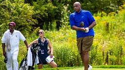 Former NBA player Charles Barkley hits a tee shot during the LIV Invitational Pro-Am at Trump National Golf Club Bedminster.