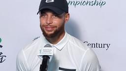 Steph Curry talks to the media Friday after taking the lead with 27 points in the American Century Championship celebrity golf tournament at Edgewood Tahoe.