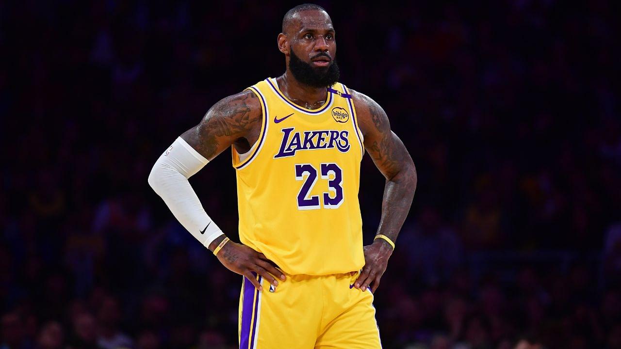 Los Angeles Lakers forward LeBron James (23) reacts during the first half in game five of first round for the 2025 NBA Playoffs at Crypto.com Arena.