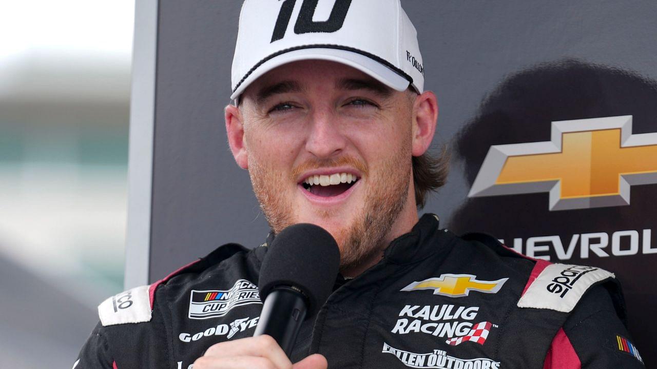 NASCAR Cup Series driver Ty Dillon (10) speaks with fans Saturday, July 26, 2025, ahead of qualifying for the Pennzoil 250 at Indianapolis Motor Speedway.