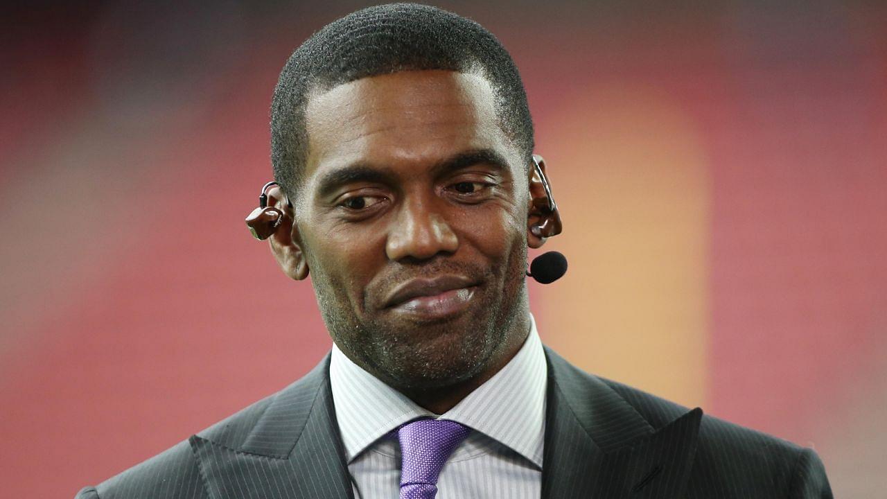 Randy Moss in attendance before a AFC Wild Card playoff football game between the Indianapolis Colts and Houston Texans at NRG Stadium.