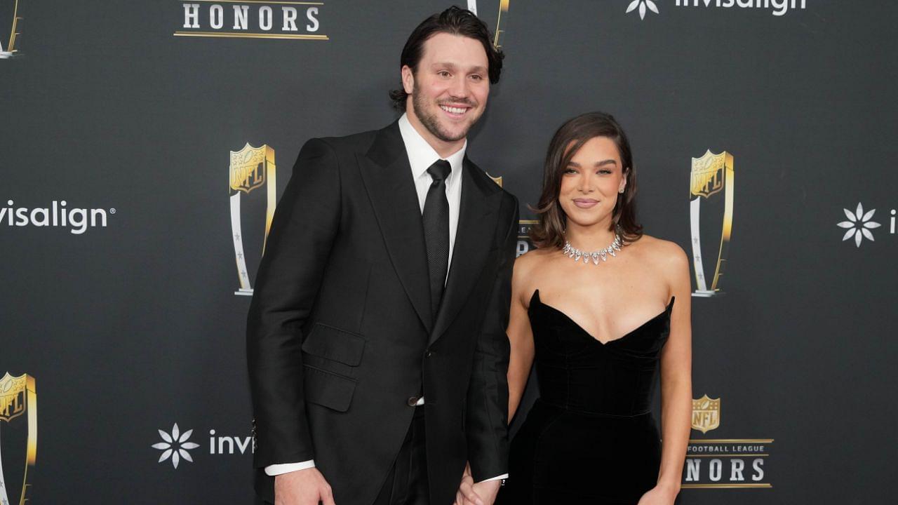Josh Allen and Hailee Steinfeld on the red carpet before Super Bowl LIX NFL Honors at Saenger Theatre.