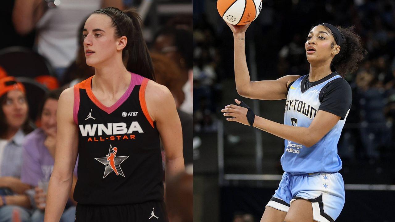 Caitlin Clark (L), Angel Reese (R)