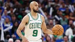 Boston Celtics guard Derrick White (9) controls the ball against the Orlando Magic in the fourth quarter during game four of first round for the 2025 NBA Playoffs at Kia Center.