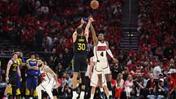 Golden State Warriors guard Stephen Curry (30) shoots the ball over Houston Rockets guard Jalen Green (4) during the fourth quarter of game seven of the first round for the 2025 NBA Playoffs at Toyota Center