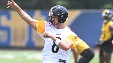 Jun 10, 2025; Pittsburgh, PA, USA; Pittsburgh Steelers quarterback Aaron Rodgers (8) during minicamp at their South Side facility.