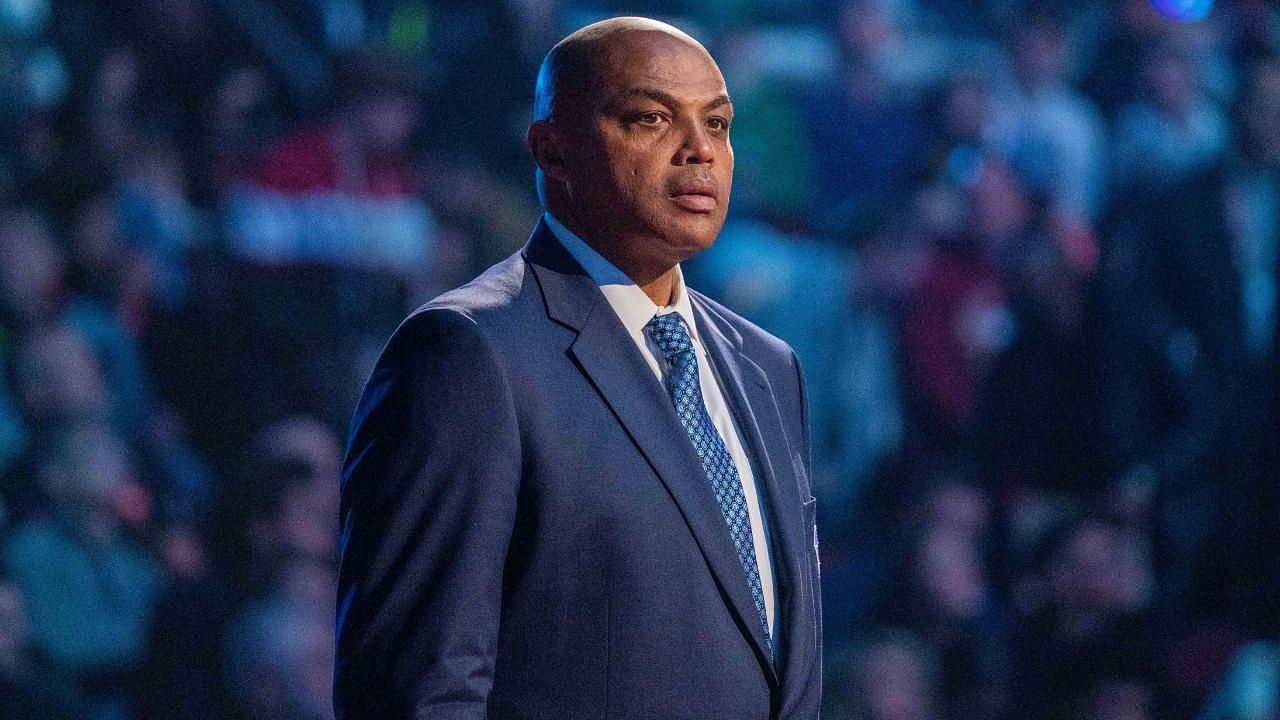 NBA great Charles Barkley is honored for being selected to the NBA 75th Anniversary Team during halftime in the 2022 NBA All-Star Game at Rocket Mortgage FieldHouse