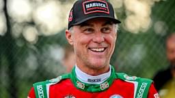 Former NASCAR Cup Series champion Kevin Harvick smiles during an autograph session before the 13th annual Masters of the Pros 200 race on Wednesday, July 16, 2025, at the Owosso Speedway. Harvick and his 13-year-old son Keelan competed against each other in the race later in the night.