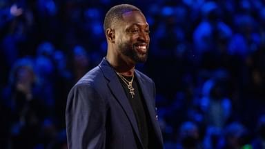 NBA great Dwyane Wade is honored for being selected to the NBA 75th Anniversary Team during halftime in the 2022 NBA All-Star Game at Rocket Mortgage FieldHouse