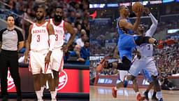 Chris Paul and James Harden (L), Chris Paul and Russell Westbrook (R)
