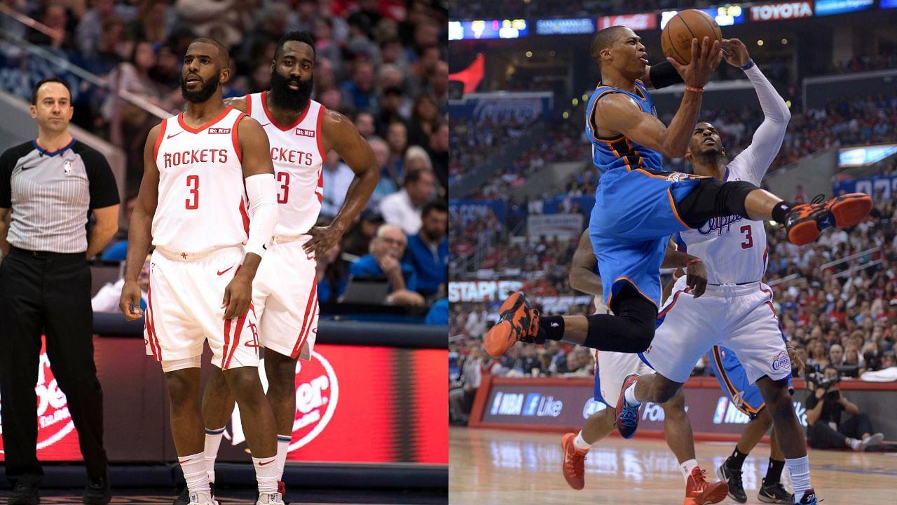 Chris Paul and James Harden (L), Chris Paul and Russell Westbrook (R)