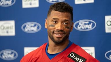 New York Giants quarterback Russell Wilson (3) speaks during a press conference during day one of the New York Giants training camp at Quest Diagnostics Giants Training Center in East Rutherford on Wednesday, July 23, 2025