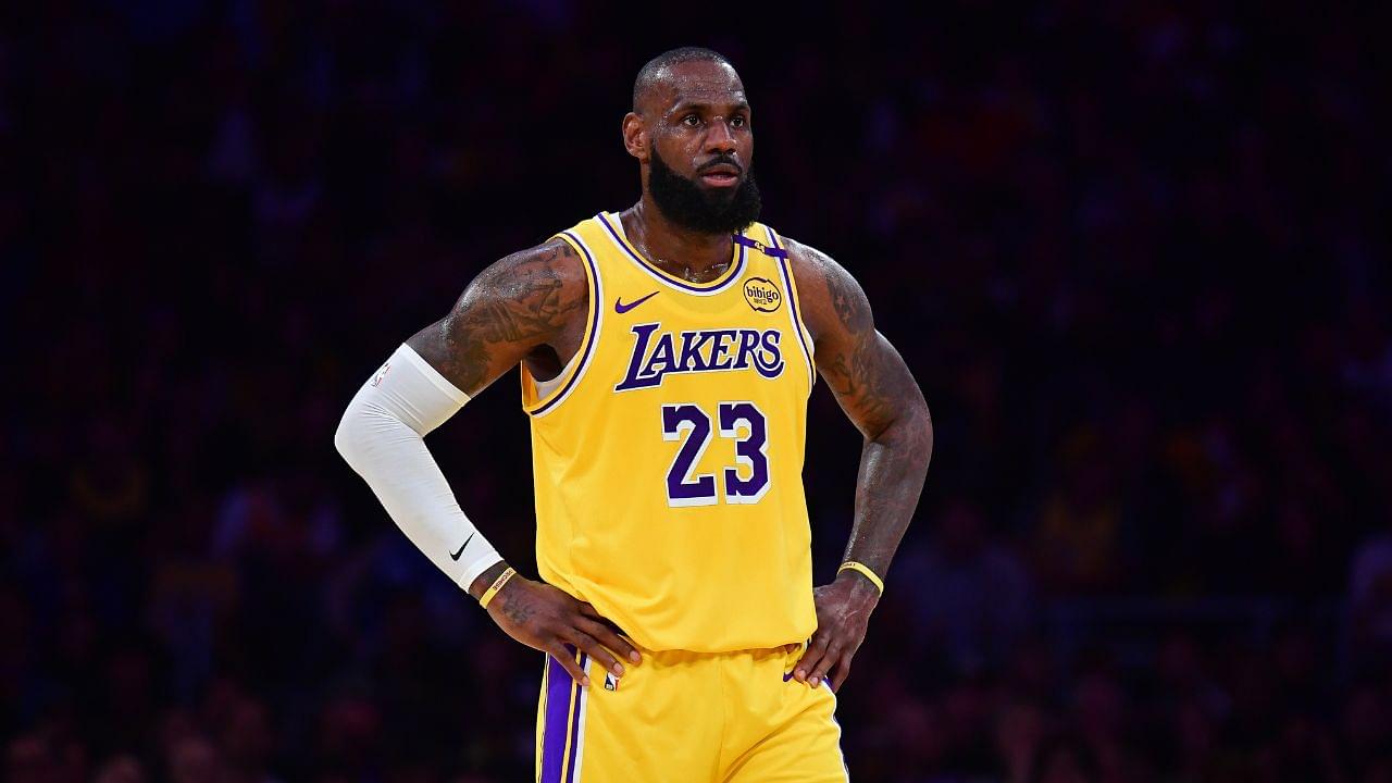 Los Angeles Lakers forward LeBron James (23) reacts during the first half in game five of first round for the 2025 NBA Playoffs at Crypto.com Arena.