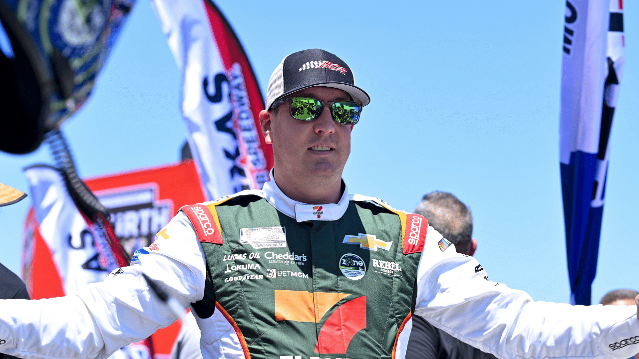 May 4, 2025; Fort Worth, Texas, USA; NASCAR Cup Series driver Kyle Busch (8) is introduced before the start of the Wurth 400 race at Texas Motor Speedway. Mandatory Credit: Jerome Miron-Imagn Images