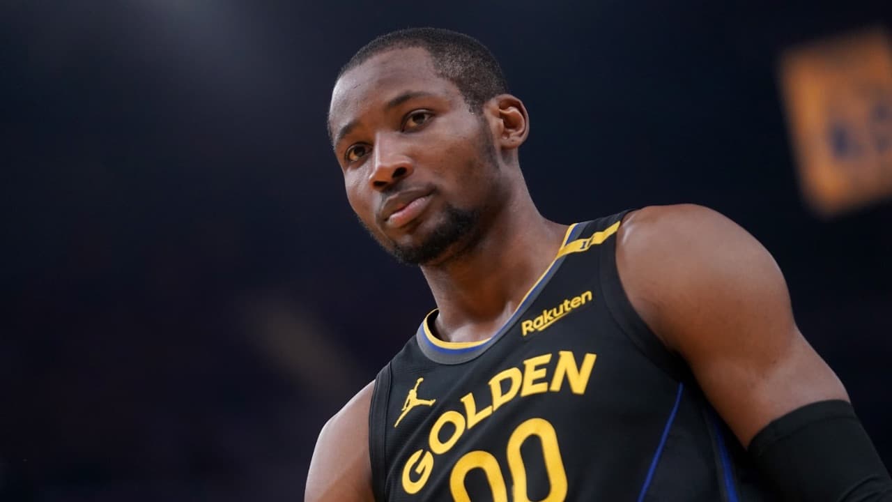 Golden State Warriors forward Jonathan Kuminga (00) stands on the court before a play against the Minnesota Timberwolves in the second quarter during game four of the second round for the 2025 NBA Playoffs at Chase Center.
