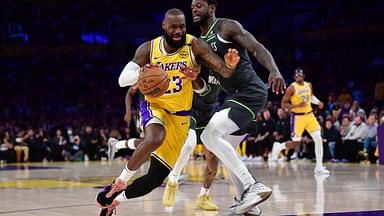 Los Angeles Lakers forward LeBron James (23) moves to the basket against Minnesota Timberwolves forward Julius Randle (30) during the first half in game five of first round for the 2025 NBA Playoffs at Crypto.com Arena.