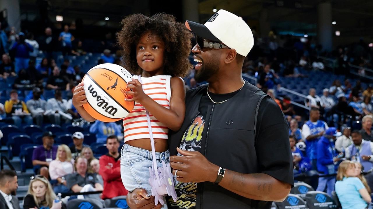 Former basketball player Dwyane Wade attends a WNBA game between the Chicago Sky and Connecticut Sun at Wintrust Arena.