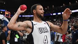 USA guard Steph Curry (4) throws a ball to the fans after defeating Canada in the USA Basketball Showcase at T-Mobile Arena.