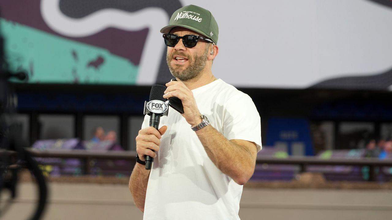 Julian Edelman on the Fox Super Bowl LIX set at Caesars Superdome.