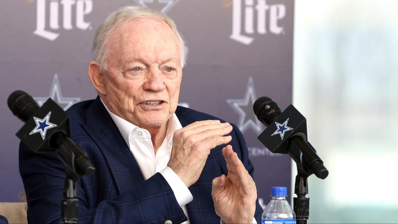 Dallas Cowboys owner Jerry Jones speaks to the media at a press conference at the Star.
