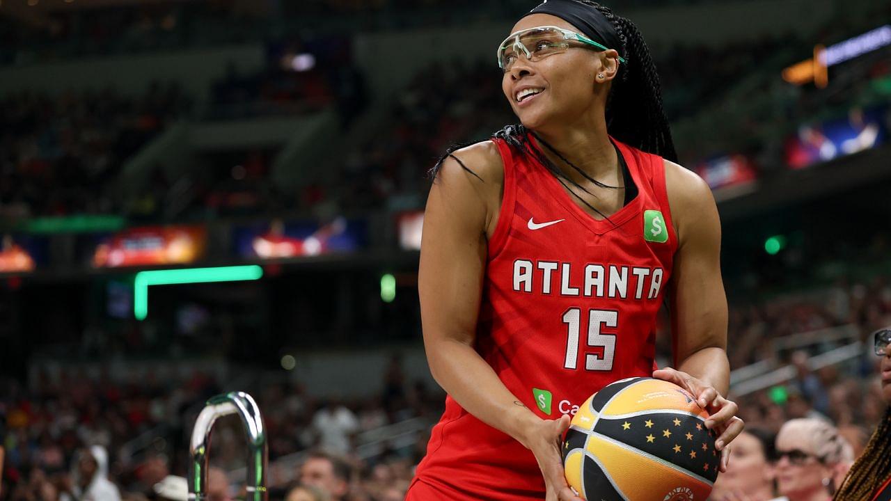 Atlanta Dream guard Allisha Gray competes in the final round of the three-point contest during the 2025 WNBA All Star Skills Challenge at Gainbridge Fieldhouse.