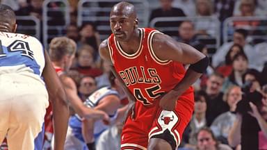 Chicago Bulls guard (45) Michael Jordan wears jersey#45 shortly after his return from a brief retirement following playing baseball against the Cleveland Cavaliers at Gund Arena.