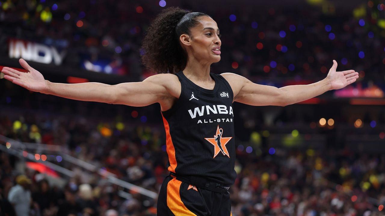 Team Collier guard Skylar Diggins (4) reacts in the first half against Team Clark in the 2025 WNBA All Star Game at Gainbridge Fieldhouse.