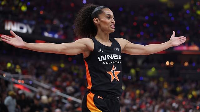 Team Collier guard Skylar Diggins (4) reacts in the first half against Team Clark in the 2025 WNBA All Star Game at Gainbridge Fieldhouse.