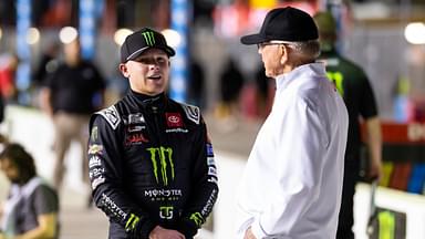 NASCAR Cup Series driver Ty Gibbs (left) with team owner and grandfather Joe Gibbs during qualifying for the Daytona 500 at Daytona International Speedway.