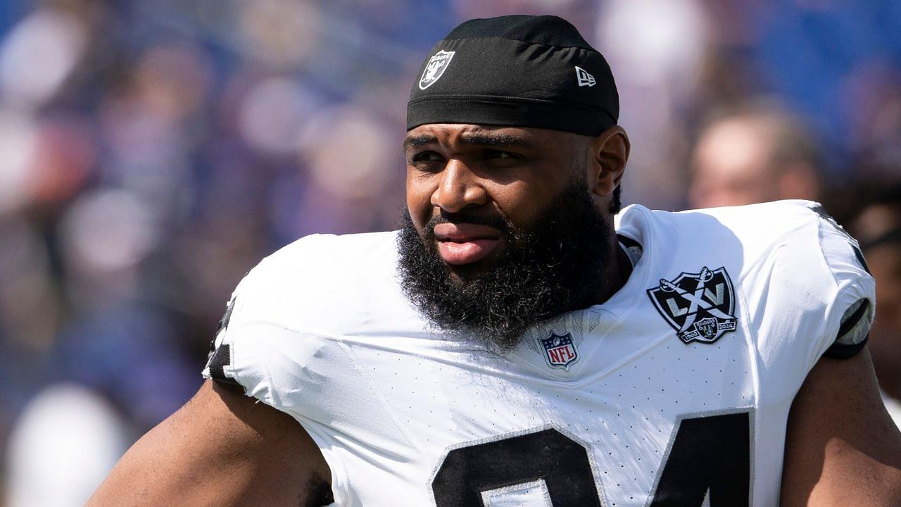 Las Vegas Raiders defensive tackle Christian Wilkins (94) before the game against the Baltimore Ravens at M&T Bank Stadium.