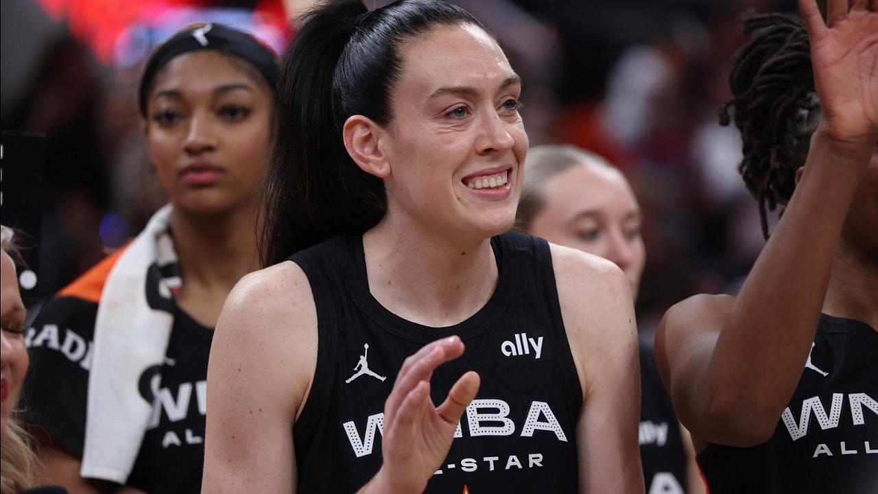 Team Collier forward Breanna Stewart (30) celebrates after the 2025 WNBA All Star Game at Gainbridge Fieldhouse.