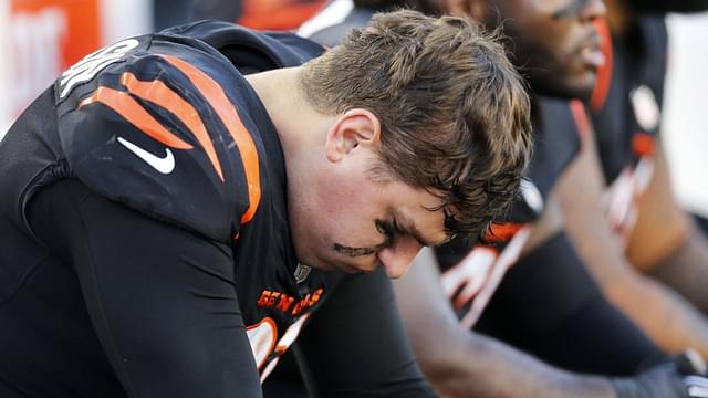 Cincinnati Bengals defensive end Trey Hendrickson (91) hangs his head on the sideline in the fourth quarter of the NFL Week 9 game between the Cincinnati Bengals and the Cleveland Browns at Paul Brown Stadium in Cincinnati on Sunday, Nov. 7, 2021. Cleveland kept a halftime lead to clinch a 41-16 win over the Bengals.
