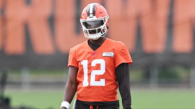 Cleveland Browns quarterback Shedeur Sanders (12) during mini camp at CrossCountry Mortgage Campus.
