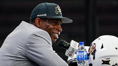 Colorado head coach Deion Sanders speaks with the media during 2025 Big 12 Football Media Days at The Star.