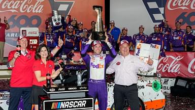 NASCAR Cup Series driver Denny Hamlin (11) wins the Coca-Cola 600 at Charlotte Motor Speedway.