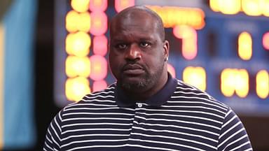 Nov 22, 2017; Paradise Island, BAHAMAS; NBA former player Shaquille O'Neal during the first half of the game between the North Carolina State Wolfpack and Arizona Wildcats in the 2017 Battle 4 Atlantis in Imperial Arena at the Atlantis Resort. Mandatory Credit: Kevin Jairaj-Imagn Images